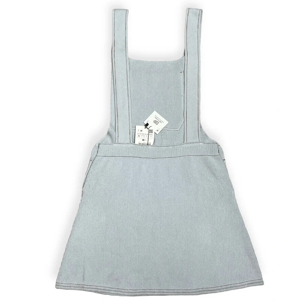 Zara Light Blue Knit Jumper Overall Mini Dress Size Small NWT - Picture 3 of 7